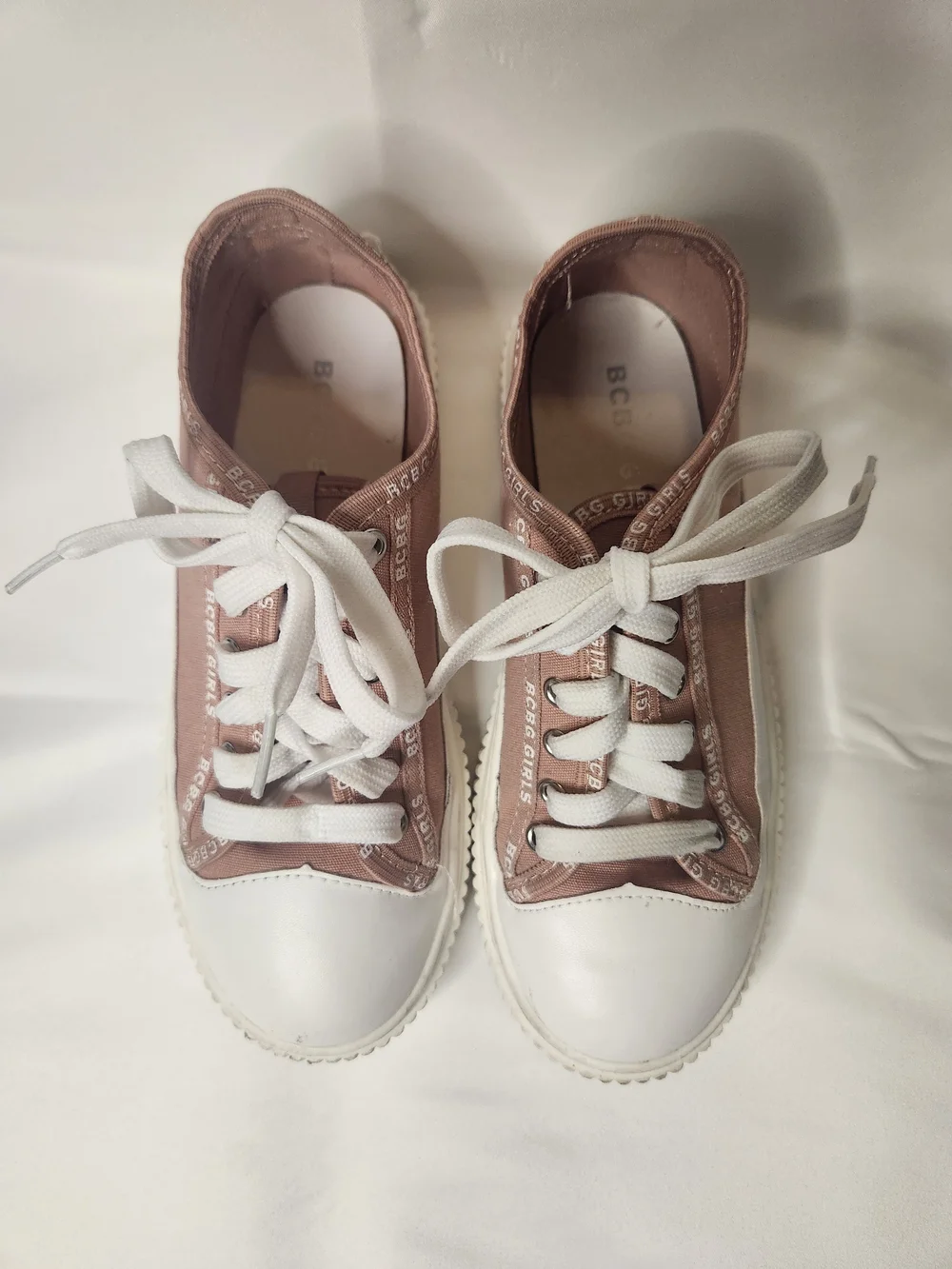 BCBG Girls Lace-Up Sneakers in Dusty Pink and White